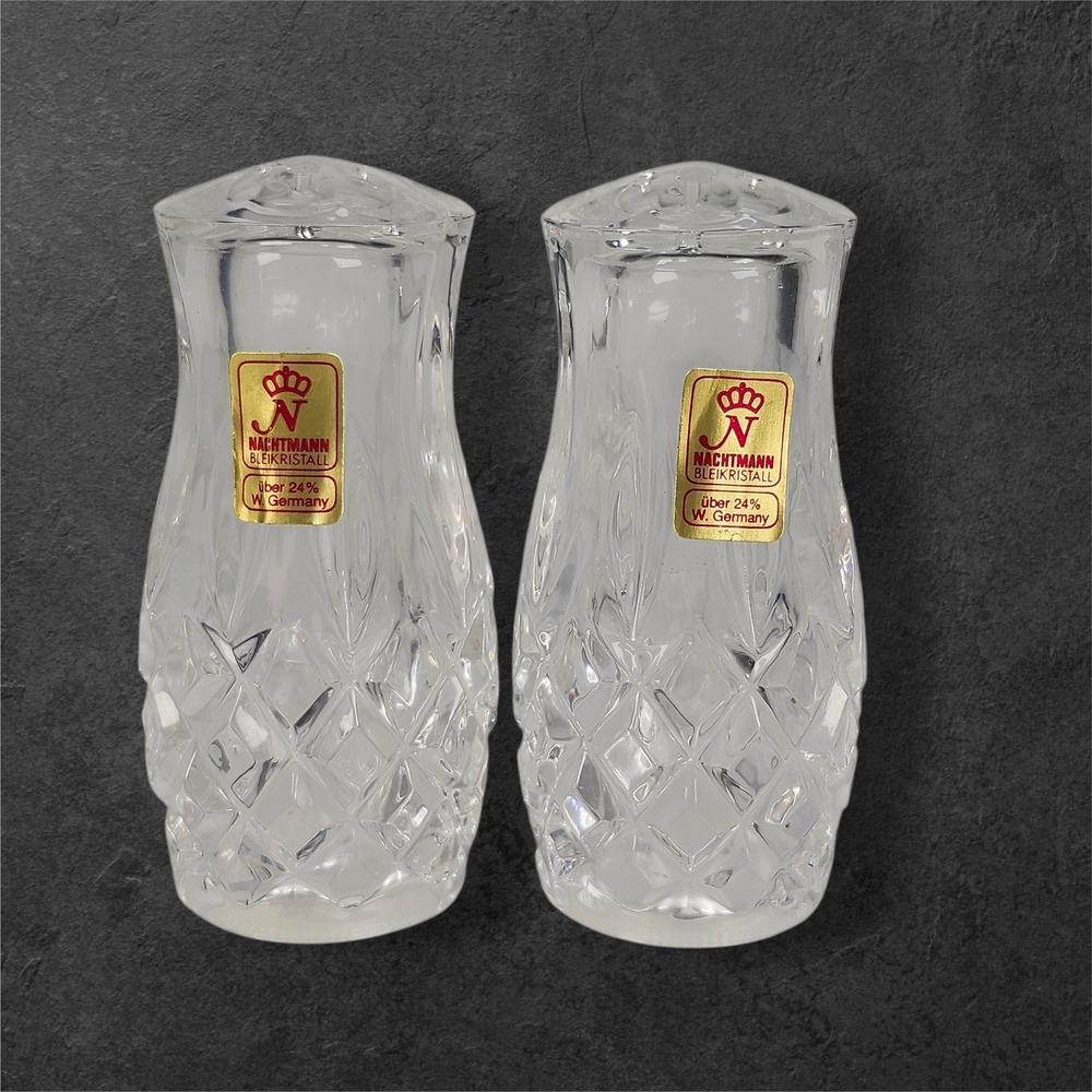 Nachtmann Salt Pepper Shakers Clear 24% Lead Crystal West‎ Germany Cut Vintage